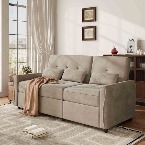 Canapé convertible 3 places 176x148x83 cm, canapé-lit extensible 3 en 1 avec dossier réglable 3 positions, repose-pieds intégré,tissu chenille-Marron (1/5)