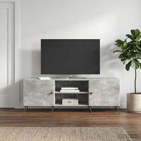 Meuble TV gris béton vintage avec rangement, bois d’ingénierie, 150 x 31 x 50 cm - PANGIVO (1/5)