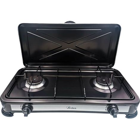 Ardes AR1FG02 Odino 2 Fornello a gas GPL 2 fuochi 2200 W griglia removibile coperchio trasporto colore Nero (1/4)
