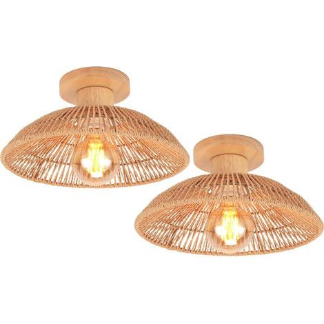 Set di 2 plafoniere vintage in stile bohémien, attacco E27, realizzate in rattan e legno, per soggiorno, camera da letto, corridoio (1/5)