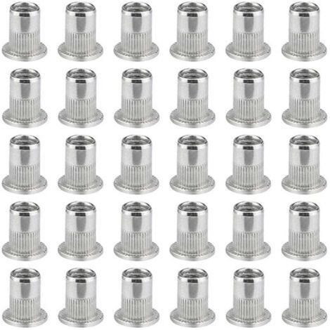 100 Pièces M6 Écrou À Sertir À Tête Plate, Écrous À Riveter Acier Inoxydable, Insert Fileté À Tête Plate, Écrou À Sertir M6, Rivet Écrou M6 (1/5)