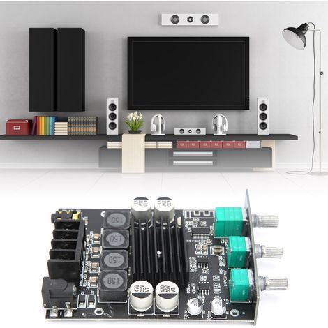 Carte d'amplification Bluetooth 50W2, module de carte d'amplification audio préampli avec réglage des hautes et basses fréquences, subwoofer, stéréo double canal Bluetooth 5.0. (1/5)