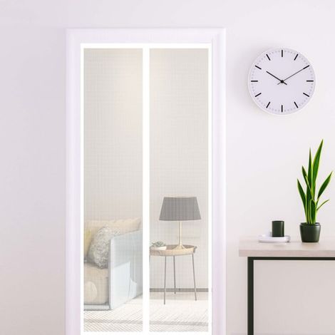 Blanc Moustiquaire Porte Magnétique 100x220cm Maille Très Dense Moustiquaire Porte Aimantée Rideau Anti Mouches Anti Insectes Avec Ruban Adhésif, Bâtons Magnétiques, Fermeture Automatique (1/5)