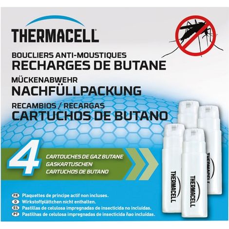Lot de 4 cartouches de gaz butane pour diffuseur et lanterne anti-moustiques – Inodore – Protection jusqu'à 12H – Effet rapide – Thermacell