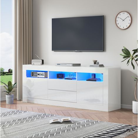 Mobile TV 160x35x60 cm in truciolare bianco con LED per soggiorno – MEUBLIV (1/5)