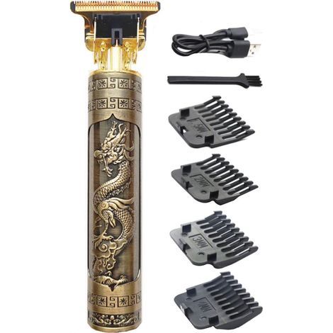 Tondeuse électrique pour homme, rechargeable, coupe-cheveux électrique en T avec peigne guide (sans jeu), kit de coupe (Dragon) (1/5)