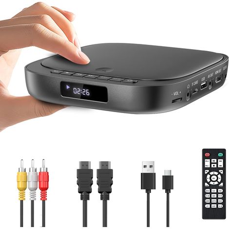 Lecteur DVD TV Avec Entrée USB/TF, HDMI Intégré PAL/NTSC, Multizone, Câble HDMI/RCA, Fonction De Mémorisation Entrée USB et TF - Lecture de MP3, MP4, MPEG, JPG et autres médias jusqu'à 32 Go (FAT32). (1/5)