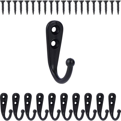 Petits crochets muraux noirs, 10 pièces, avec 20 vis, pour suspendre sac, Robe, serviettes, clés, permettant de gagner de l'espace (1/5)