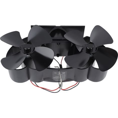 Jeffergarden Ventilateur de poêle alimenté par la chaleur en alliage d'aluminium, 4 pales, ventilateur de cheminée à double tête pour remplacement, noir