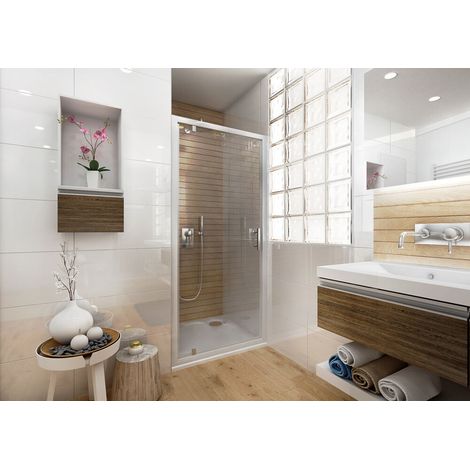 Paroi de douche fixe 90x190 cm – Verre sérigraphié 4mm – Profil blanc – Pour porte ANCOSWING – Installation réversible – Anconetti (1/5)