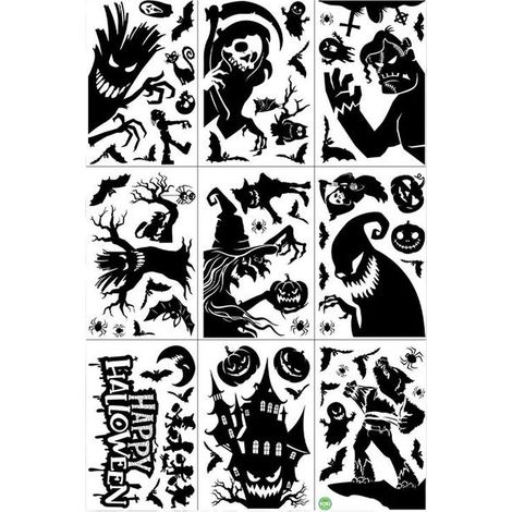 Adesivi per finestre di Halloween, decalcomanie spettrali per finestre, 20x30 cm, 9 fogli, adesivi horror di Halloween (1/5)