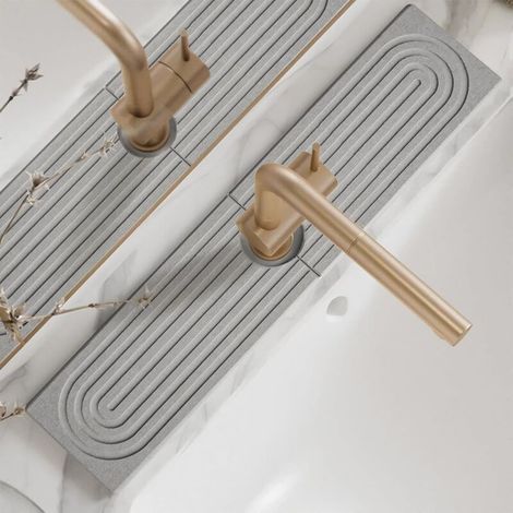 Set di panni assorbenti per rubinetti, in terra diatomacea, paraspruzzi, ad asciugatura rapida, per lavelli da cucina, camper, piani di lavoro del bagno (Grigio, 60 x 10 cm)