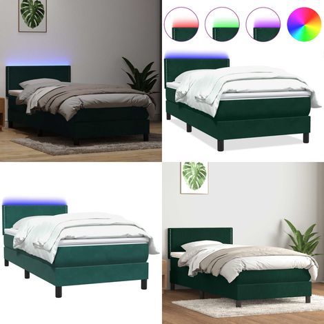 vidaXL Boxspringbett mit Matratze Dunkelgrün 80x220 cm Samt (1/5)