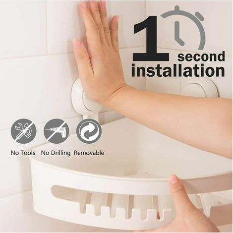 Pas de perçage ventouse étagère de douche d'angle amovible salle de bain étagère de douche 10 kg capacité maximale boîte de rangement étanche à l'huile étagère d'angle étanche (1/4)