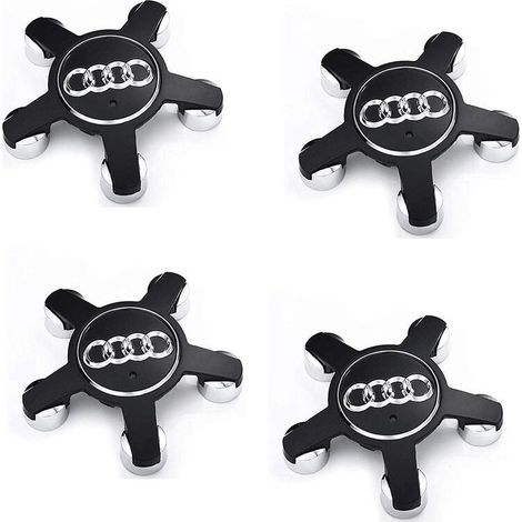 Jeu De 4 Caches-Moyeux 4f0601165 N Roue Emblème, Pour Enjoliveurs De 135 Mm Pour Audi (Noir) (1/5)