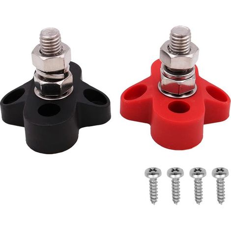 1 paire de borniers de barre de bus,goujon d'alimentation isolé, jeu de bornes de jonction de batterie M8,boulon unique pour camions 12-48 V,camping-cars,bateaux - rouge noir