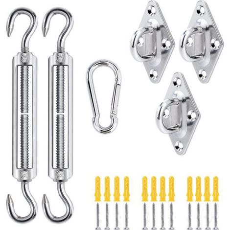Kit fixation voile ombrage,Acier inoxydable 304,Tension réglable,Support hamac extérieur,Jardin camping (1/3)