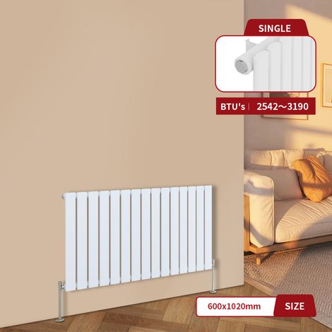 Warmehaus White Central Heating Radiator Flat Panel Horizontal Single 600x1020mm (1/5)