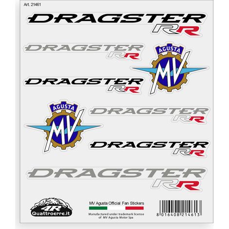 Adesivi per MV Agusta Dragster RR – Set 8 Sticker Presagomati, Resistenti ad Acqua e Raggi UV, Made in Italy, Licenza Ufficiale, Foglio 160 x 135 mm