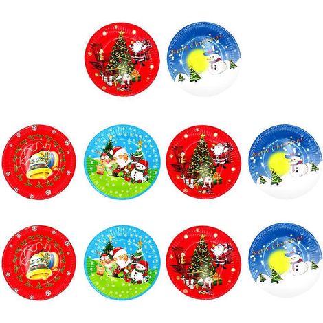 Lot de 10 assiettes jetables pour fête de Noël, en papier, à motifs aléatoires, idéales pour un dîner de banquet.-M (1/2)