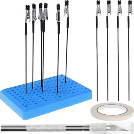 Crocodile avec Support de Base pour Aérographe, Accessoires de modélisme, 10 Pièces Pinces à Crocodile Métalliques avec Tiges pour Loisir Créatif DIY Photo Carte avec du ruban adhésif (bleu) (1/4)