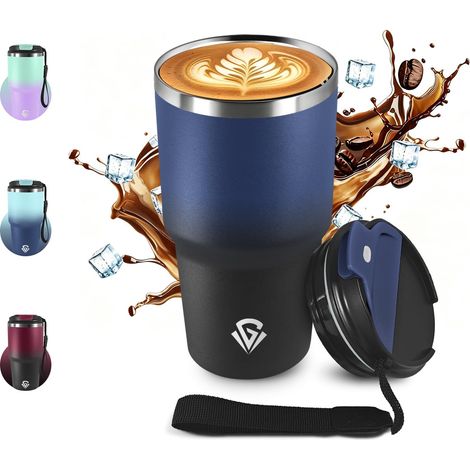 Mug Isotherme 600ml 20oz, Thermo Café Réutilisable Acier Inoxydable 304, Tasse Isotherme sans BPA, Tasse Thermos Double Paroi, Tumbler pour École, Sport, Bureau, Gym, Yoga, Camping, Randonnée (1/5)