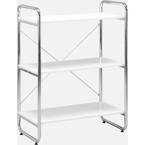 Estantería biblioteca metal cromado y efecto madera, 3 niveles (1/5)