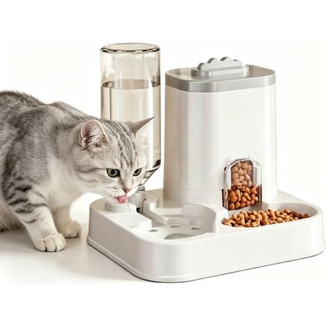 Gamelle automatique pour chats et chiens avec abreuvoir intégré - Grande capacité - Système d'alimentation par gravité - Gris - Taille unique (1/5)