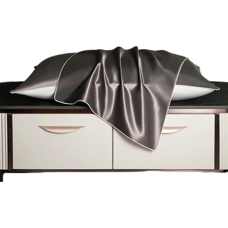 Lot de 2 taies d'oreiller en soie, 22 mommes, 600 fils/cm², satin, fermeture éclair invisible, champagne, 50 x 75 cm, gris (1/5)