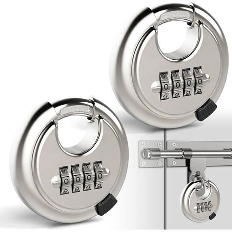 Lot de 2 cadenas à combinaison ronds de 70 mm - Cadenas à combinaison à 4 chiffres en acier inoxydable 201 - Cadenas avec code numérique - Cadenas à combinaison pour abris de jardin (1/5)