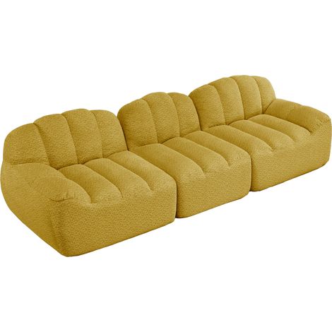Canapé modulable 3 places sans armature en mousse haute densité 32D, tissu doux jaune, design ergonomique (1/5)