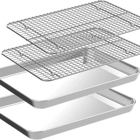 Teglie da forno quadrate con griglie di raffreddamento [2 teglie da forno + 2 griglie di raffreddamento] 31,524,52,5 cm, (1/5)