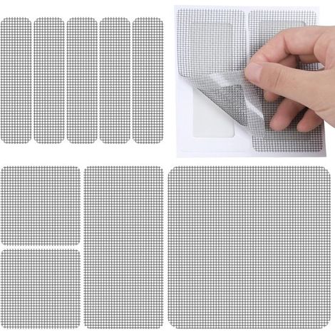 Kit de reparación autoadhesivo para mosquiteras de ventanas，kit de reparación de 90 piezas para mosquiteras de fibra de vidrio para puertas (1/2)