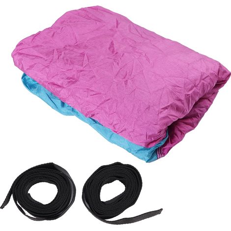 Hamac double portable pour camping et voyage, lit suspendu avec sangles d’arbre (bleu clair + rose) (1/5)