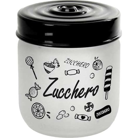 MAURY'S BARATTOLO CANDY IN VETRO SATINATO CON TOP NER 425 CC 9X9 CM ZUCCHERO