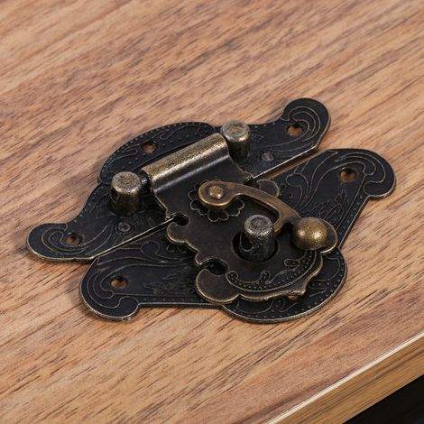 Serrure ancienne rétro avec loquet et gâche décoratifs pour coffret en bois, cadenas de poitrine, plaque de fixation, taille XS (1/5)