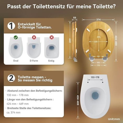 WC-Sitz aus Holz mit Absenkautomatik – O-Form aus Bambus und MDF – Antibakteriell – Absenkautomatik – Maximale Belastung: 175 kg (1/5)