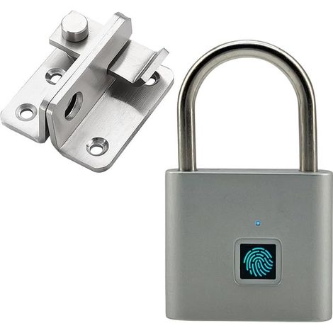 Fingerprint recognition padlock with stainless steel door latch offering enhanced security for lockers, gym lockers, drawers and luggage storage (silver) (1/5)