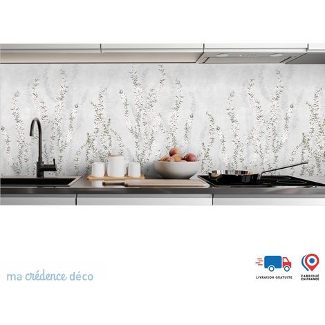 Crédence : Fleurs blanches et grimpantes - Couleur Blanc pur - Alu composite - 60 - 180 (1/3)