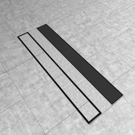 AICA caniveau de douche noir en acier inoxydable italien 2 en 1, siphon de drainage au sol en carrelage, réglable en hauteur avec désodorisant – 70 cm (1/5)