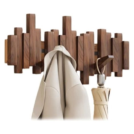Filiyano-Porte-manteau mural en bois, design piano, multifonctionnel, pliable, décoration esthétique, noyer noir, 6 crochets (1/5)
