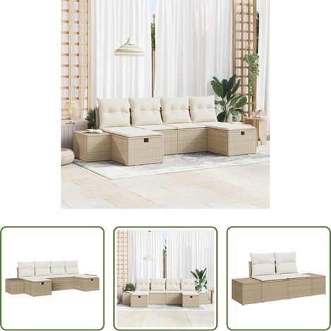 vidaXL Poly-Rattan - Gartensofa-set mit Kissen 6 pcs Beige Poly-Rattan (1/5)