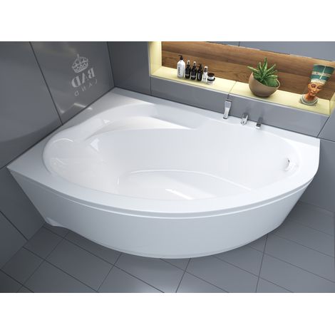 Baignoire Bain d'angle 150x100 Gauche avec tablier en acrylique, Siphon de bain et pieds (support) - Set 4en1 - Fabriqué en UE - BADLAND MAREA