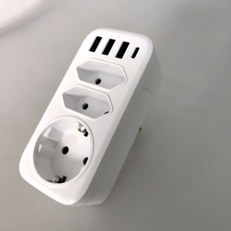 Sollbry Prise USB Multiple,Prise Murale Electrique 7 en 1 Chargeur USB Multiprises avec 1 Sortie AC, 2 Prise Euro, 3 Ports USB et 1 Type-C Port, Prise USB Secteur Multiple pour Bureau Domicile