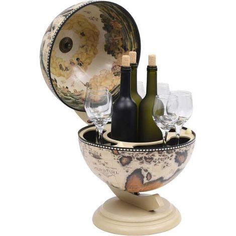 Globe Terrestre avec Support à Vin en Bois d'Eucalyptus, Design de Bureau Moderne Blanc, Décoration Intérieure et Cadeau Original (1/5)