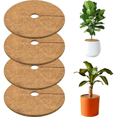 Set of 4 Soft Coconut Mats, 20 cm, Permeable Mulching Disc, Anti-Herb, Winter Protection Frost Resistant, Ideal for Garden Plants and Outdoor Potted Plants (Brown) (1/5)
