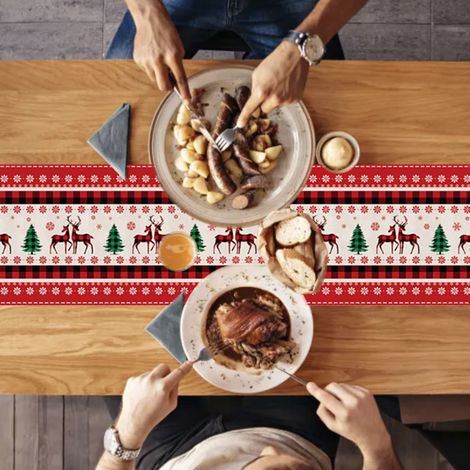 Nappe De Table De Noël - Motif Bonhomme De Neige Double Face - En Polyester - Pour Décoration De Fête Familiale Ou Réveillon - 140 X 220 Cm (1/5)
