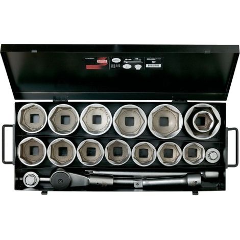 BAHCO - Coffret de douilles 12 pans 1" en pouces. Dans un coffret en métal