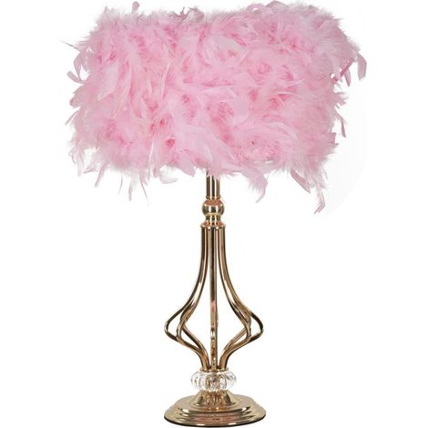 Lampada da tavolo Tarty Rosa in metallo con paralume in piume rosa