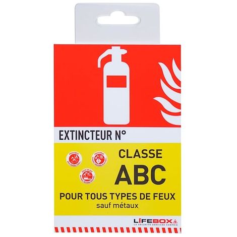 Panneau d'indication d'extincteur feux classe ABC